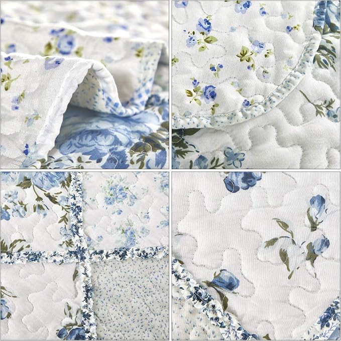 Oversized King Quilt Set Blue Floral Patchwork Alaska King Bedspreads Set | - Image 7