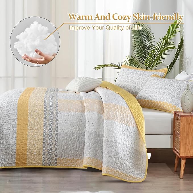 WONGS BEDDING Boho Stripe Full Size Quilt Bedding Set, Soft Microfiber - Image 4