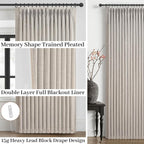 PleatedDrapes Double Layer Thick Linen Greyish Beige 96 Inch Curtains 2 Panels - Image 4