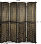 4 Panel Pegboard Room Divider | Brown Wood Folding Privacy Screen - Image 2