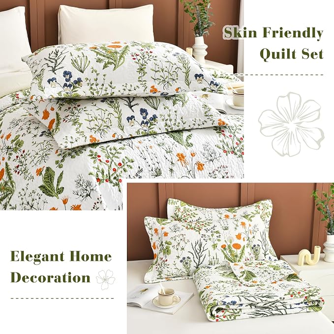 QSH Oversized King Quilt Bedding Set, 100% Cotton Floral Bedspread Set - Image 7