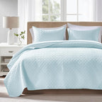 FLYMME Quilts Queen Size, Lightweight Sky Blue Bedspreads, Basket Weave Pattern by FLYMME