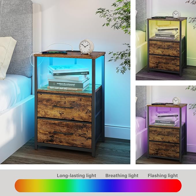 TUTOTAK Nightstands Set of 2, LED End Table - Image 6
