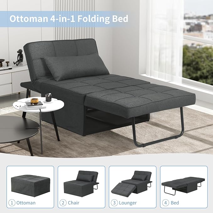 Sofa Bed, Convertible Chair 4 in 1 Multi-Function Modern Folding Ottoman Guest - Image 4