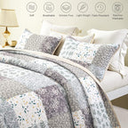Whale Flotilla Patchwork Quilt King Size, Extra Soft Floral Bedspreads | Grey - Image 4