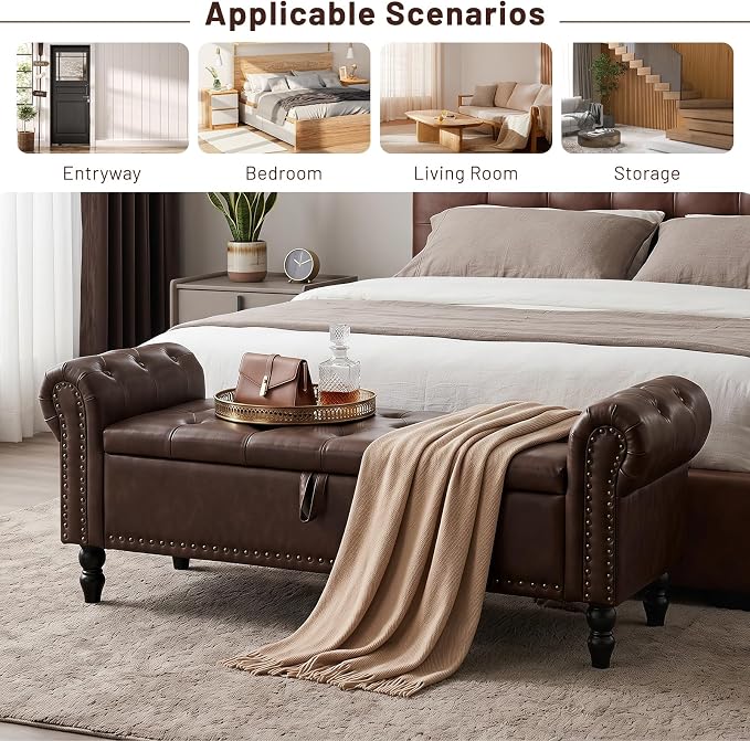 51” End of Bed Storage Bench, Bedroom Bench - Image 9