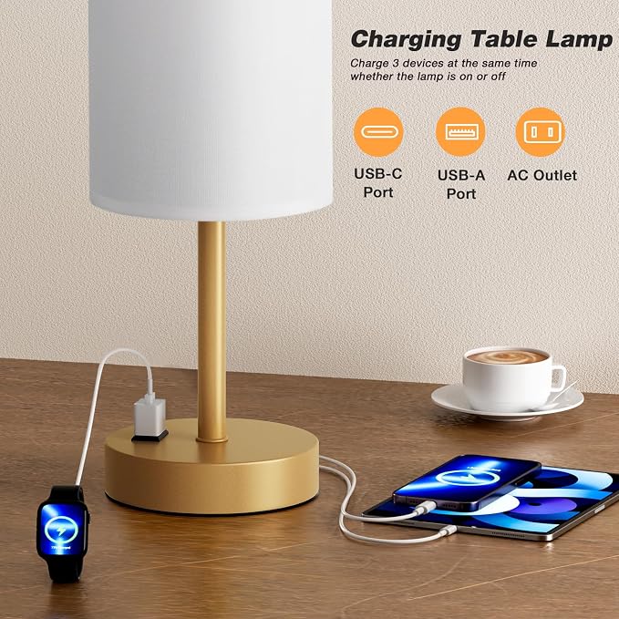 Gold Nightstand Bedroom Lamp - Image 3