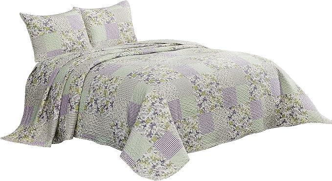 Chezmoi Collection Daisy 2-Piece Printed Patchwork Quilt Set - Image 9