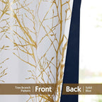 FMFUNCTEX 100% Blackout Ivory Gold Foil Tree Curtains 45 Inch Long 2 Panels | - Image 7