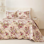 Cmfshape Summer Floral King Quilted Bedspread, Romantic Red Quilt Set, - Image 2
