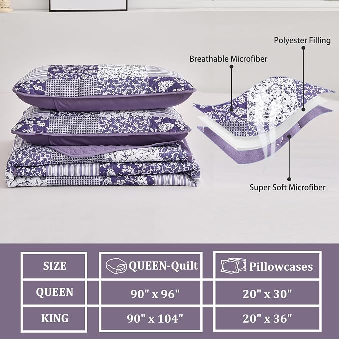 Mybedsoul Purple Quilt California King, Patchwork Reversible Bedding Set | Soft - Image 5