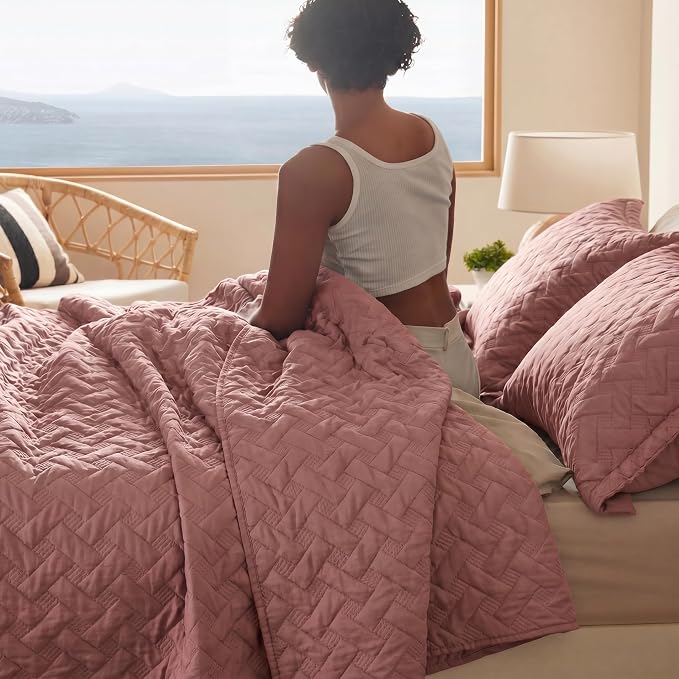 Bedsure Queen Size Quilt, Lightweight Comforter Set, Basket Weave, All-Season - Image 3