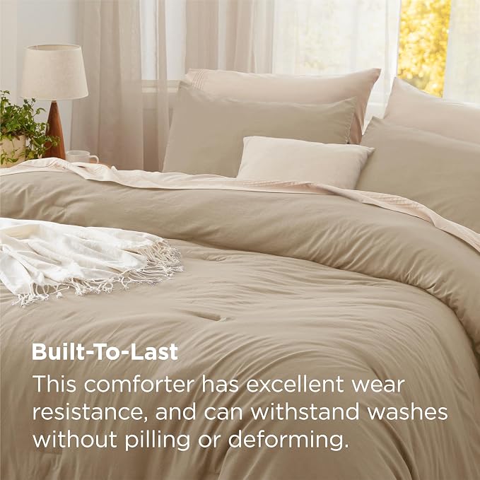 Bedsure Queen Comforter Set, Khaki Soft Prewashed Bedding - Image 3