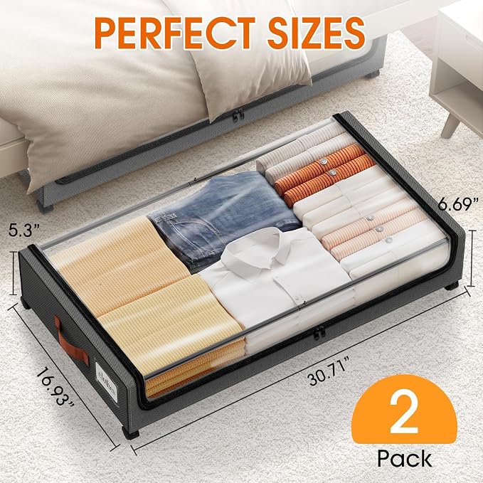 Under Bed Storage with Wheels 2Pack Storage Containers with Clear Window | - Image 2