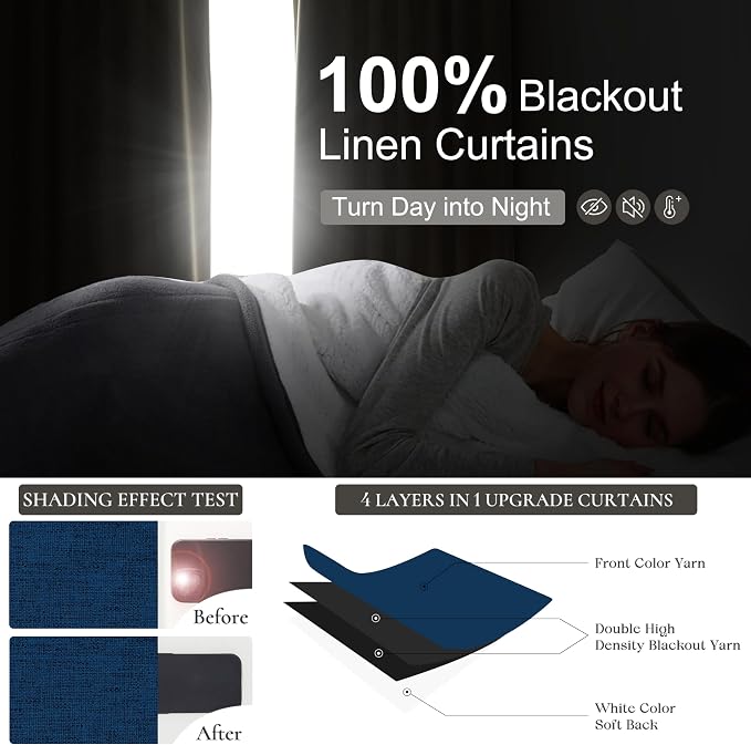 Navy Blue Blackout Curtains 90 Inch Length - Image 2
