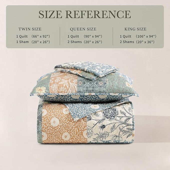 King Size Quilt Set-3 Pieces Soft King Bedspread Floral Patchwork Quilt | - Image 9