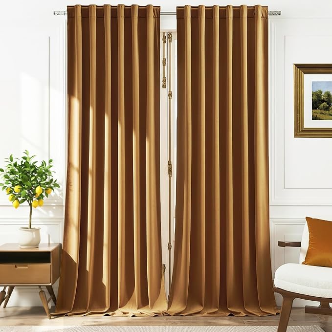 Timeper Gold Brown Velvet Curtains 96 inches 2 Panels, Light Blocking Curtains by Timeper
