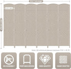 6 Panel Folding Room Divider, Woven Privacy Screen, handcrafted diamond pattern - Image 3