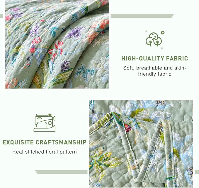 Lady Ann 100% Cotton Floral Cal King Quilt Set - Image 9