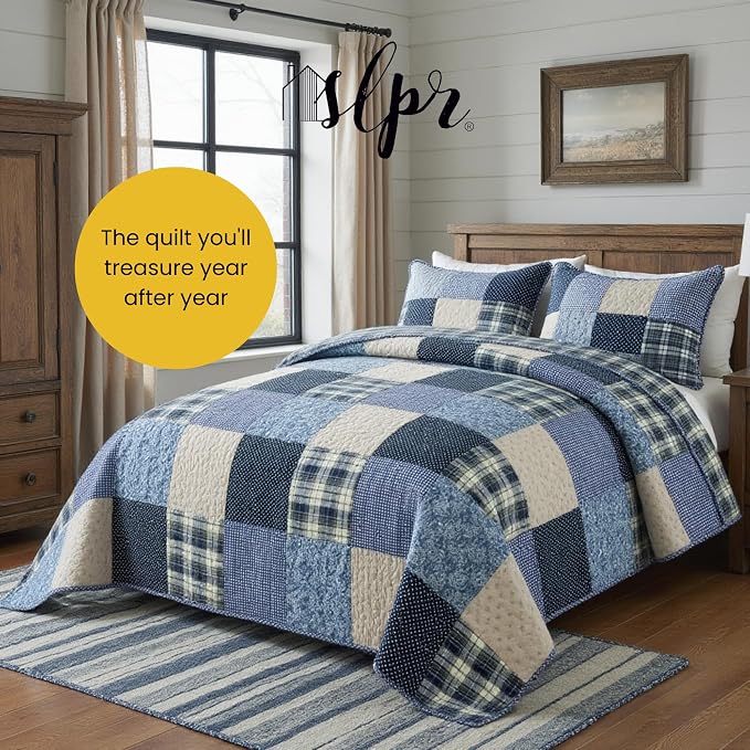 SLPR - Blue Symphony Cotton Quilt Set, Patchwork Bedding, Twin - Image 7