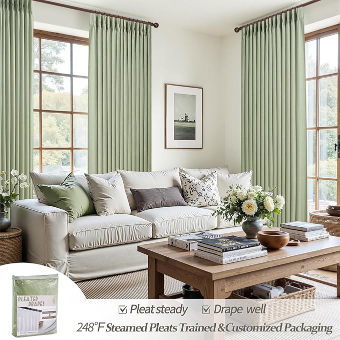 120 Inch Extra Long Sage Green Blackout High Ceiling Curtains - Image 6