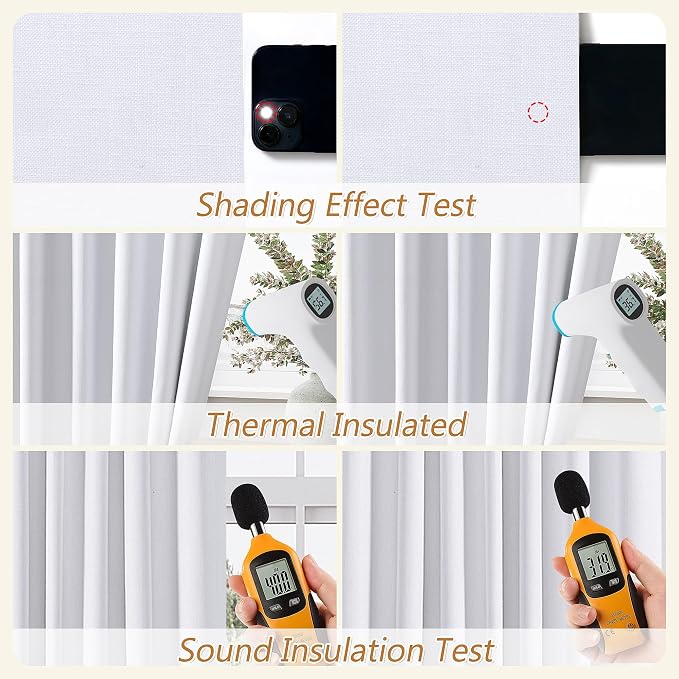 White 100% Blackout Linen Curtains 54 Inch Length 2 Panels Set - Image 4