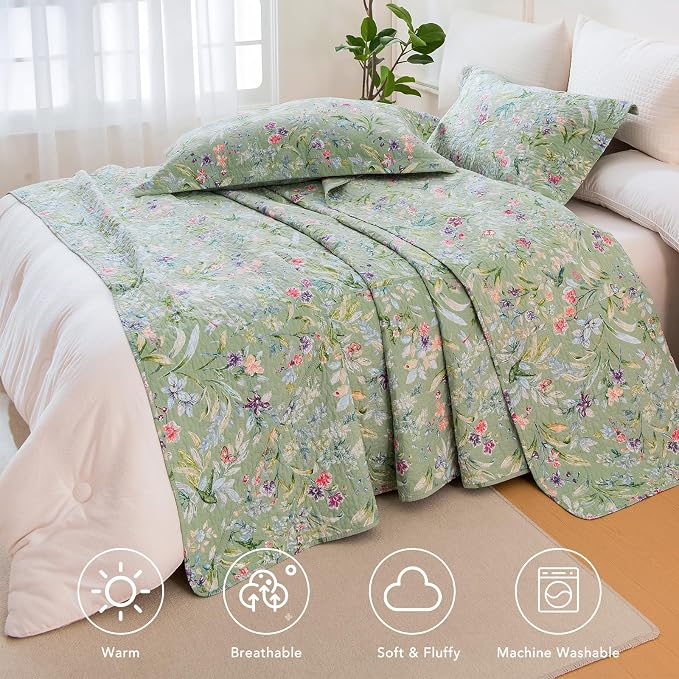 Lady Ann 100% Cotton Floral Cal King Quilt Set - Image 6