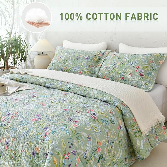 Lady Ann 100% Cotton Floral Cal King Quilt Set - Image 3