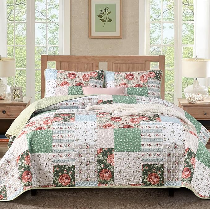 Anibedding Floral Patchwork Quilt Set King Size, Soft Lighweight Farmhouse by Anibedding