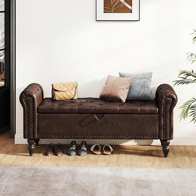 51” End of Bed Storage Bench, Bedroom Bench - Image 4