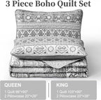 WONGS BEDDING Boho Queen Quilt Set, Lightweight Microfiber Bed Decor Bedspread - Image 6