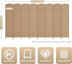8 Panel Folding Room Divider, Woven Privacy Screen, Light Beige | Solid wood - Image 3