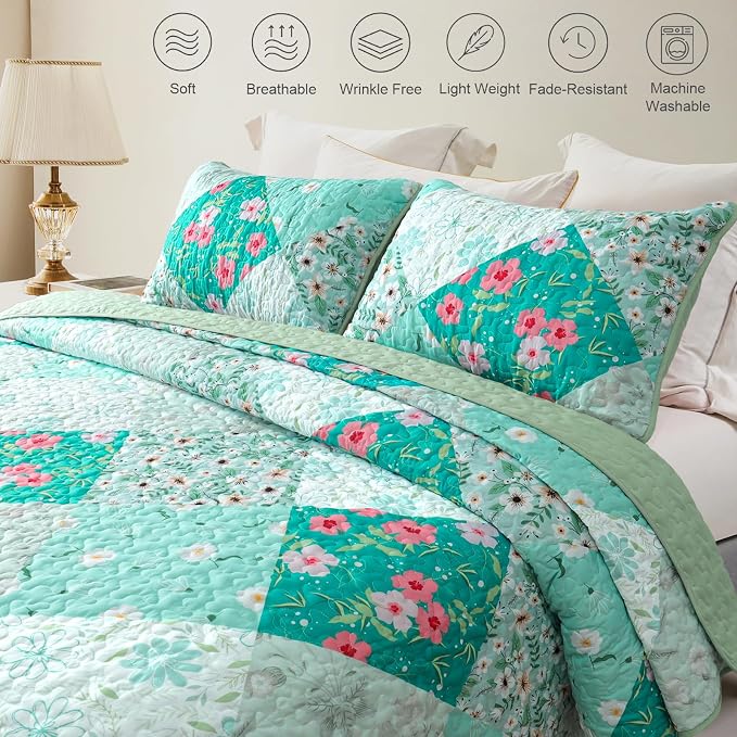 Whale Flotilla Patchwork Quilts Queen Size, Extra Soft Floral Bedspreads | - Image 3