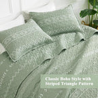 Sage Green King Size Quilt Set, 3 Pieces Boho Striped Bedspread | Soft - Image 4