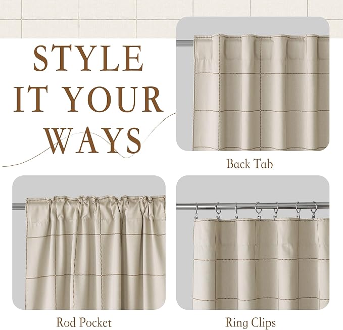 NICETOWN 100% Blackout Taupe Plaid Curtains - Image 4