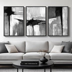 Large Framed Black and White Gray Abstract Wall Art by Cuspin