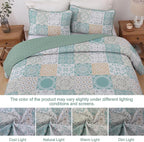 Dobuyly Patchwork Quilt Set Queen Size 3 Pieces Sage Green Yellow Boho Plaid - Image 7