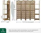 Svimi Wood Room Divider with 4-Tier Shelves, 4 Panel Privacy Screen | 4-panel - Image 4