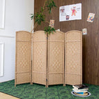 4-Panel Short Room Divider, 3.9 ft Freestanding Partition Wall, Light Brown - Image 3