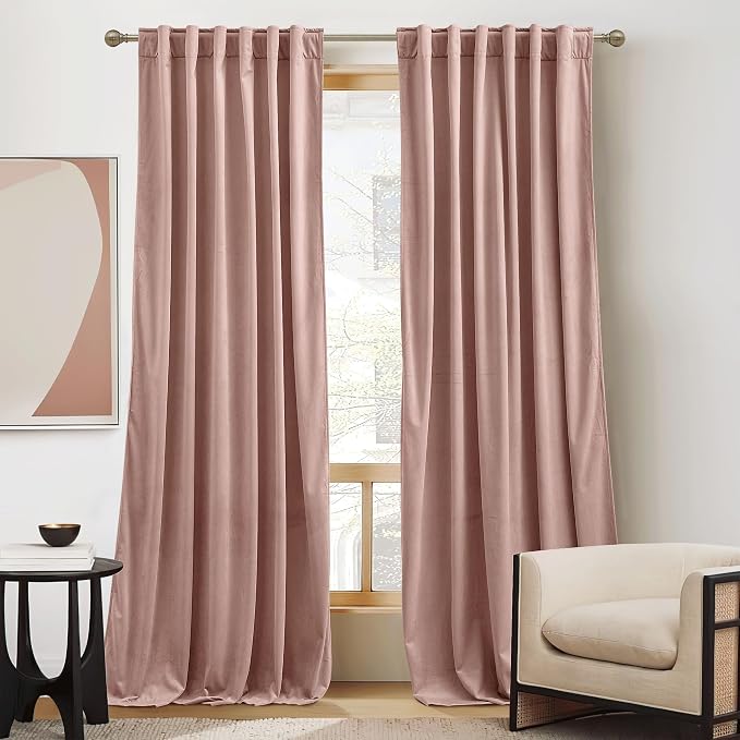RYB HOME Dusty Pink Velvet Curtains 90 inches by RYBHOME