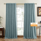 RYB HOME 100% Blackout Blue Velvet Curtains 90 inches Long, Back Tab Thermal by RYBHOME