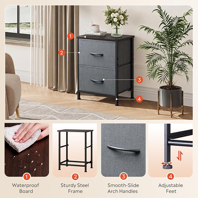 WLIVE Nightstand, 2 Drawer Dresser - Image 5