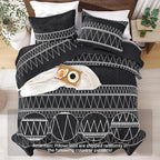 Black Twin Quilt Set, 2 Pieces Boho Lightweight Striped Bedspread | Soft Black - Image 3