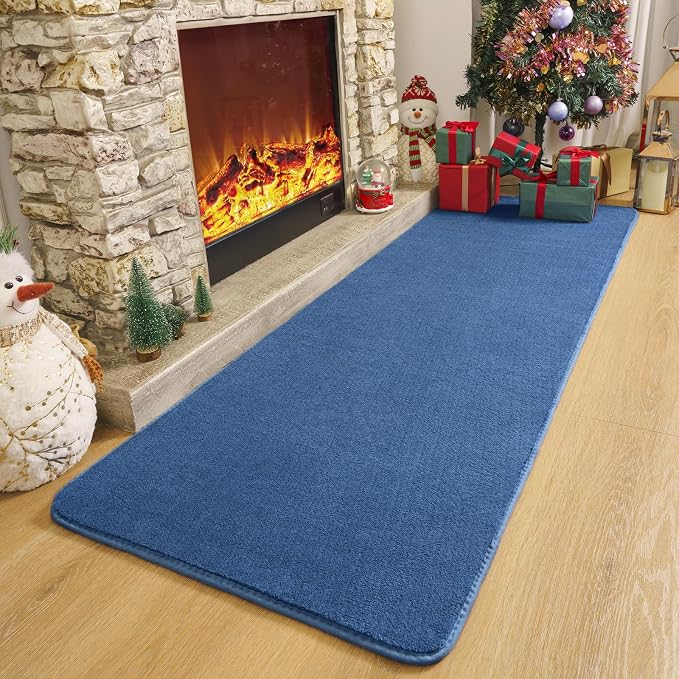 Modern Soft Hallway Runner Rug, 2x10 Feet Washable Long Runner Rugs | Blue - Image 4