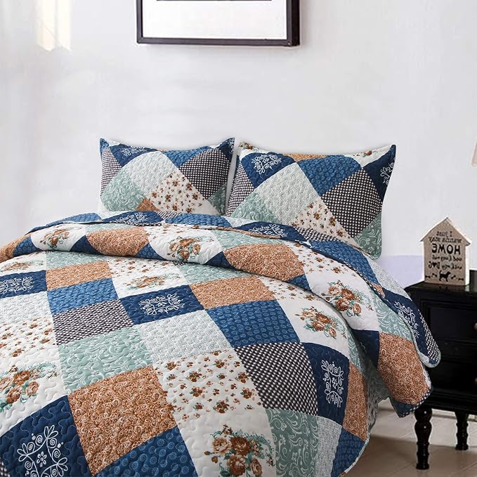 Dinjoy Boho Quilt Set Queen Size, Patchwork Floral Bedspreads, Reversible - Image 3