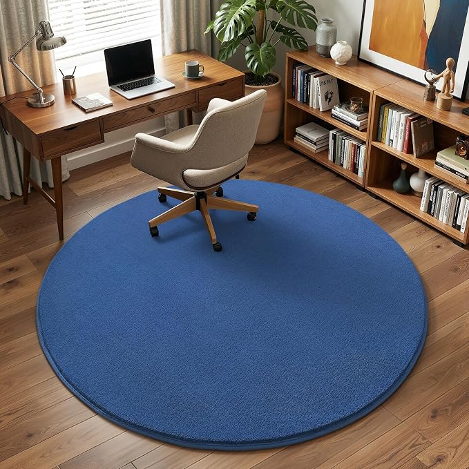 Blue Round Area Rug 4ft Washable Circle Rug - Image 8