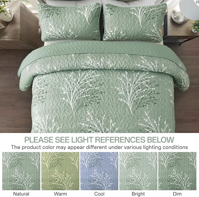 DJY Sage Green Quilt Set Queen Size - Image 3