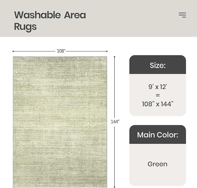 9x12 Area Rug Non Slip, Large Washable Rugs - Image 2