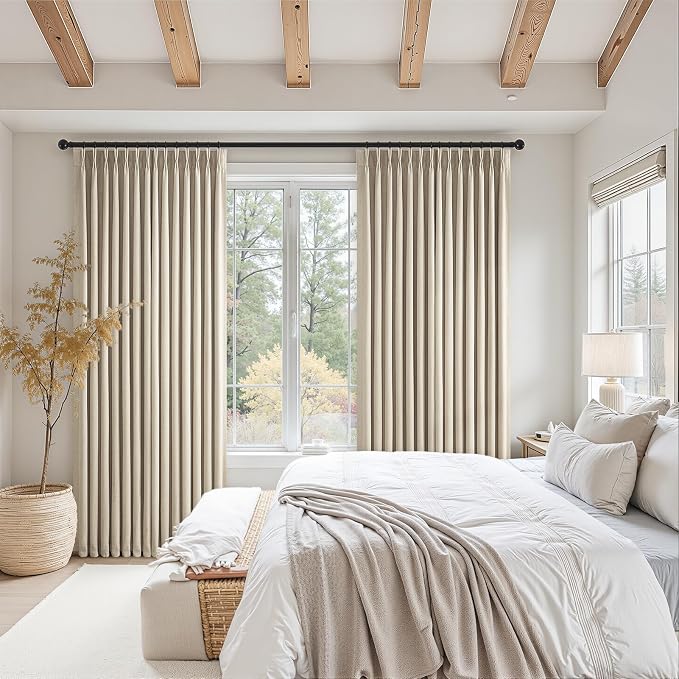 Pinch Pleated Full Blackout Linen Curtains 120 Inch - Image 3