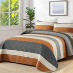 Dinjoy Queen Boho Striped Quilt Set, Breathable All-Season, 3-Piece Set Fits - Image 2